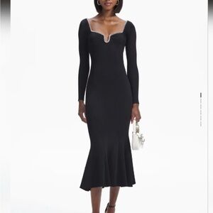 Self Portrait Black Knit Diamonte Trim Midi Dress